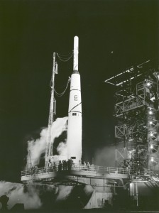 Pioneer I on the Launch Pad, October 1958. NASA photo GPN-2002-000204